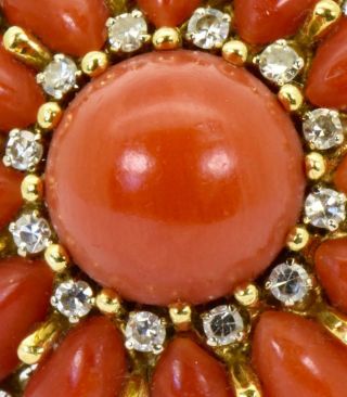 antique Victorian natural red Coral,  18k gold&Diamond ring.  12.  5g heavy 5