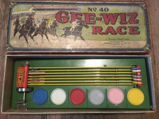 Vintage Gee - Wiz Horse Race Game Sandy Andy 1920’s Gambling Game Tin Antique