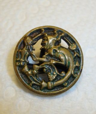 Antique Metal Wizard Of Oz Picture Button 11/16 " Witch & Lion