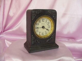 Antique Ironclad Metal Mantel Shelf Alarm Clock Western Clock Co Iron Case Fixer