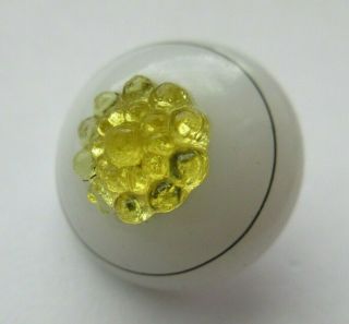 Splendid Antique Vtg Glass Charmstring Button White & Yellow Swirl Back (p)