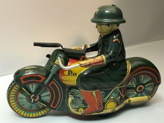 Vintage 1950s Japan Tin Litho Friction Military Police Machine Gun Motorcycle