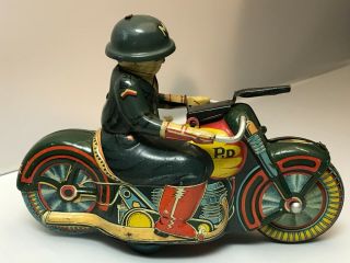 Vintage 1950s Japan Tin Litho Friction Military Police Machine Gun Motorcycle 2
