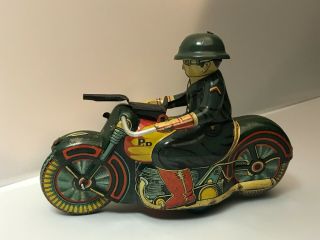 Vintage 1950s Japan Tin Litho Friction Military Police Machine Gun Motorcycle 3