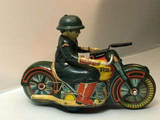 Vintage 1950s Japan Tin Litho Friction Military Police Machine Gun Motorcycle 4
