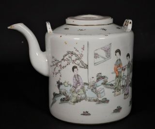 Large Antique Famille Rose Porcelain Teapot - China Early 20th C Repbulic Period