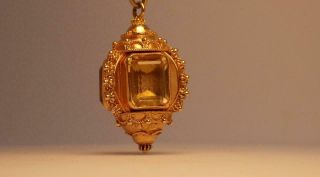 Rare 18k Yellow Gold Yellow Citrine Antique Etruscan Revival Pendant Watch Fob
