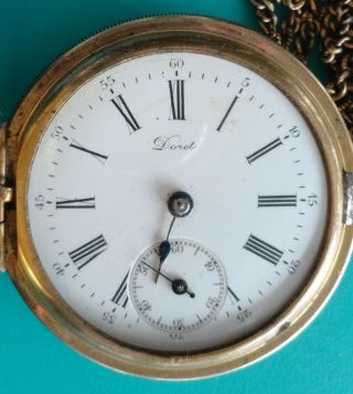 Antique Doret Swiss Pocket Watch Gold Filled Hunter Case With Chain