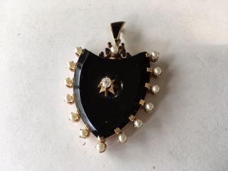 Antique Vintage Victorian 14k Black Onyx,  Pearls And Enamel Picture Holder