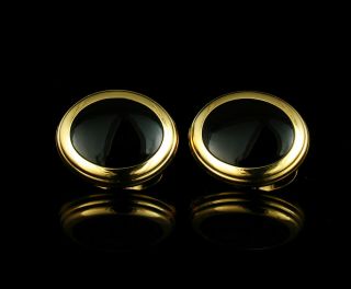Art Deco Vintage Germany Natural Black Onyx Solid 18k Yellow Gold Cufflinks