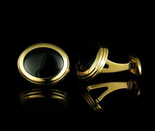ART DECO VINTAGE GERMANY NATURAL BLACK ONYX SOLID 18K YELLOW GOLD CUFFLINKS 2