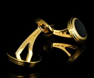 ART DECO VINTAGE GERMANY NATURAL BLACK ONYX SOLID 18K YELLOW GOLD CUFFLINKS 5