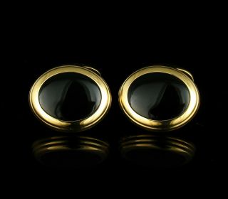ART DECO VINTAGE GERMANY NATURAL BLACK ONYX SOLID 18K YELLOW GOLD CUFFLINKS 7
