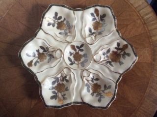 Oyster Plate Antique Hand Painted Large Gold & Silver Flowers & Leaves c1883 2