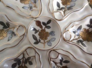 Oyster Plate Antique Hand Painted Large Gold & Silver Flowers & Leaves c1883 3