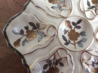 Oyster Plate Antique Hand Painted Large Gold & Silver Flowers & Leaves c1883 4