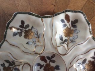 Oyster Plate Antique Hand Painted Large Gold & Silver Flowers & Leaves c1883 5