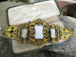 STUNNING GEORGIAN PINCHBECK ENAMEL PORCELAIN PLAQUE BRACELET FOR REPAIR 12