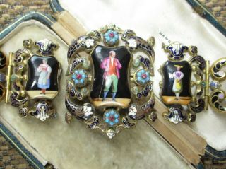 STUNNING GEORGIAN PINCHBECK ENAMEL PORCELAIN PLAQUE BRACELET FOR REPAIR 6