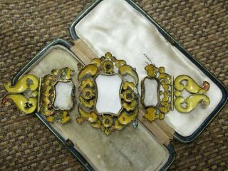 STUNNING GEORGIAN PINCHBECK ENAMEL PORCELAIN PLAQUE BRACELET FOR REPAIR 8