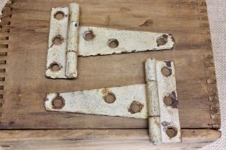 2 Old Cabinet Door 3 3/4 X 2 1/2” Strap Tee Hinges Tool Box Vintage Shed Rustic