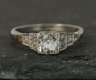 Art Deco Vs 0.  60ct Old Mine Cut Diamond And Platinum Engagement Ring