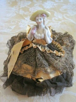 Vintage Pin Cushion Half Doll Victorian Lady Ceramic Fragile