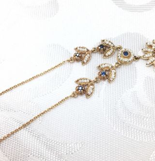 Vintage 14ct Sapphire Pearl Rose Gold Festoon Necklace 18 