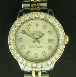 Ladies Rolex 14k Steel & Gold Oyster Perpetual Datejust Watch 6917 1.  50 Carats,
