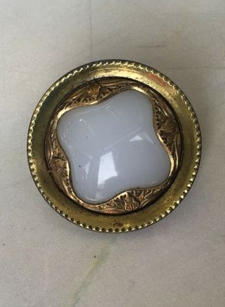 Antique Button Victorian Milk Glass Set In Ornate Brass Button
