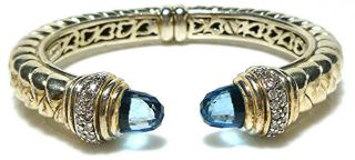 Scott Kay Sterling Silver Diamond Briolette Blue Topaz Weave Wheat Cuff Bracelet