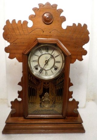 1880 Strikng Waterbury Kitchen Clock With Ingraham Movement & Case Patterns