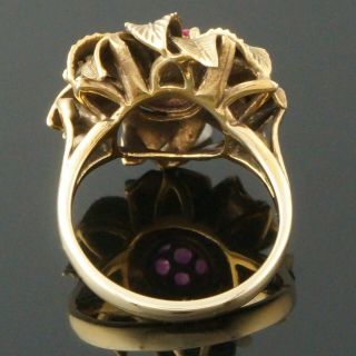 Solid 18K Yellow Gold, .  42 Cttw Pink Sapphire Detailed Flower Estate Ring 7