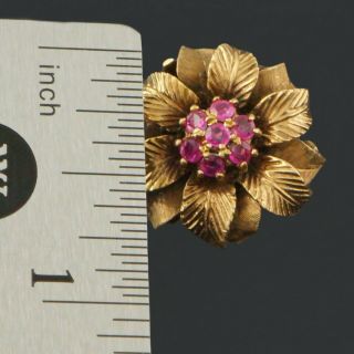 Solid 18K Yellow Gold, .  42 Cttw Pink Sapphire Detailed Flower Estate Ring 9