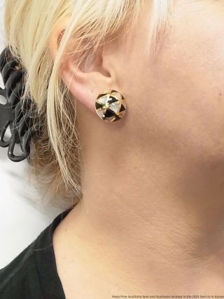 Asch Grossbardt 14k Gold Mosaic Earrings MOP Onyx Inlay Dome Omega Backs 12.  5gr 11