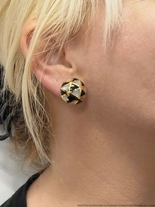 Asch Grossbardt 14k Gold Mosaic Earrings MOP Onyx Inlay Dome Omega Backs 12.  5gr 12