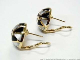 Asch Grossbardt 14k Gold Mosaic Earrings MOP Onyx Inlay Dome Omega Backs 12.  5gr 4