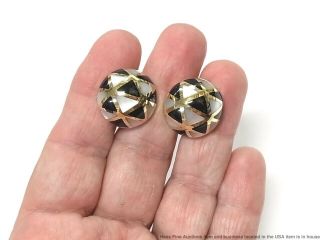 Asch Grossbardt 14k Gold Mosaic Earrings MOP Onyx Inlay Dome Omega Backs 12.  5gr 9