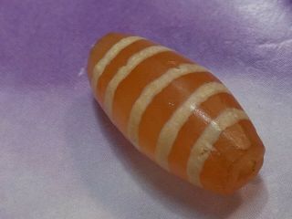 Ancient Agate Carnelian Etched 5 Stripe Pyu Tube Bead 17.  5 By 8.  1 Mm