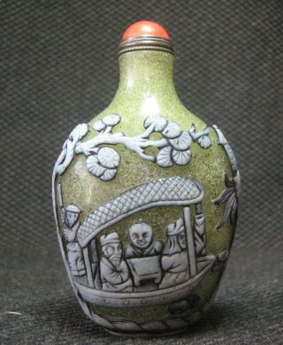 Special Chinese Glass Carve By Boat Design Snuff Bottle/////。。