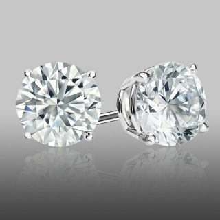 1Ct 100 Natural Diamond Pair 0.  5Ct 14K White Gold Stud Earrings E901 - 16 2
