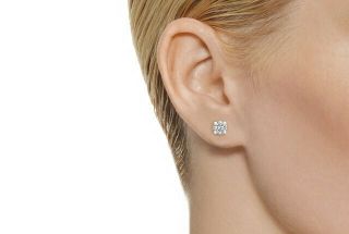 1Ct 100 Natural Diamond Pair 0.  5Ct 14K White Gold Stud Earrings E901 - 16 3