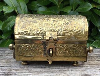 Old Vintage Anglo Indian Islamic Small Brass Casket Table Top Keepsake Box