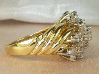 18k Yellow Gold Diamond - 1.  82 tcw Band Fine Cluster Cocktail Ring - Size 7.  25 10