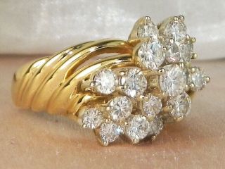 18k Yellow Gold Diamond - 1.  82 tcw Band Fine Cluster Cocktail Ring - Size 7.  25 11