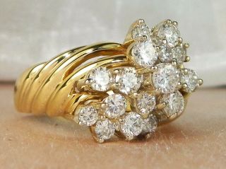 18k Yellow Gold Diamond - 1.  82 tcw Band Fine Cluster Cocktail Ring - Size 7.  25 2