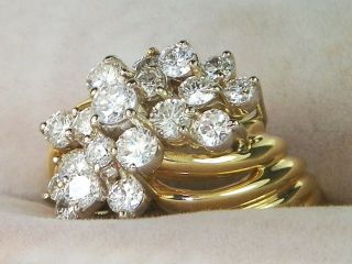 18k Yellow Gold Diamond - 1.  82 tcw Band Fine Cluster Cocktail Ring - Size 7.  25 3