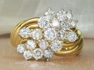 18k Yellow Gold Diamond - 1.  82 tcw Band Fine Cluster Cocktail Ring - Size 7.  25 4