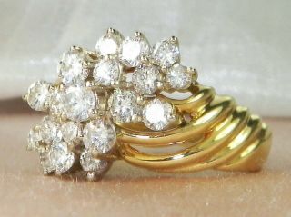 18k Yellow Gold Diamond - 1.  82 tcw Band Fine Cluster Cocktail Ring - Size 7.  25 5