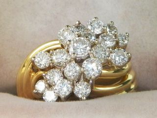 18k Yellow Gold Diamond - 1.  82 tcw Band Fine Cluster Cocktail Ring - Size 7.  25 8